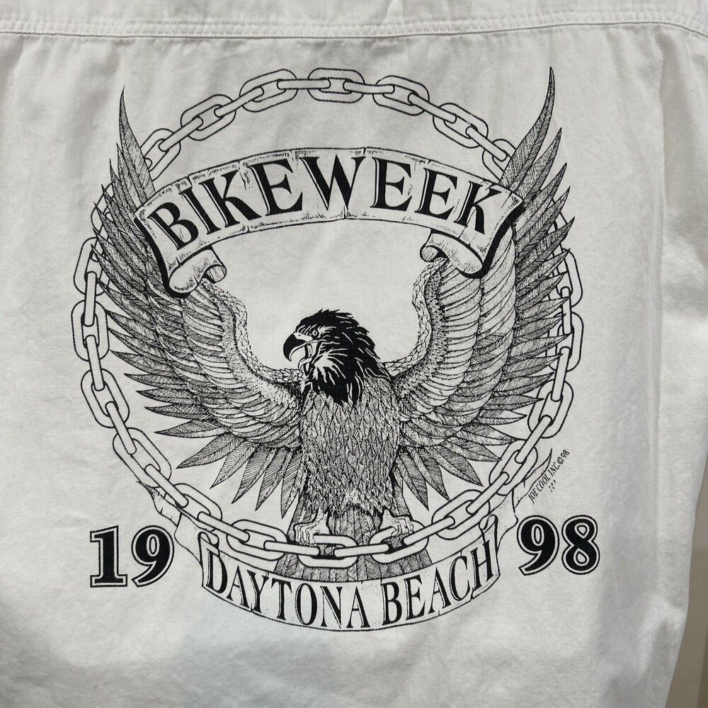 Vintage Biker Bike Week Daytona  Beach Cut Off Sleeves 1998 White Eagle Men's XL